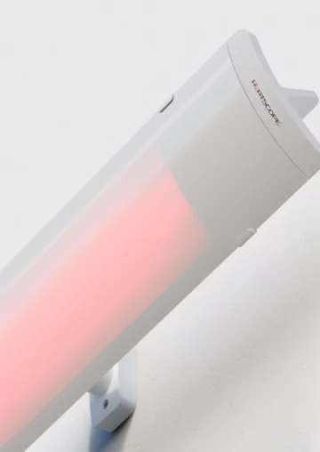 Heatscope Heaters Pure 3000W Radiant Heater detail CGI shows a slim wall‑mounted ceramic glass electric infrared panel.